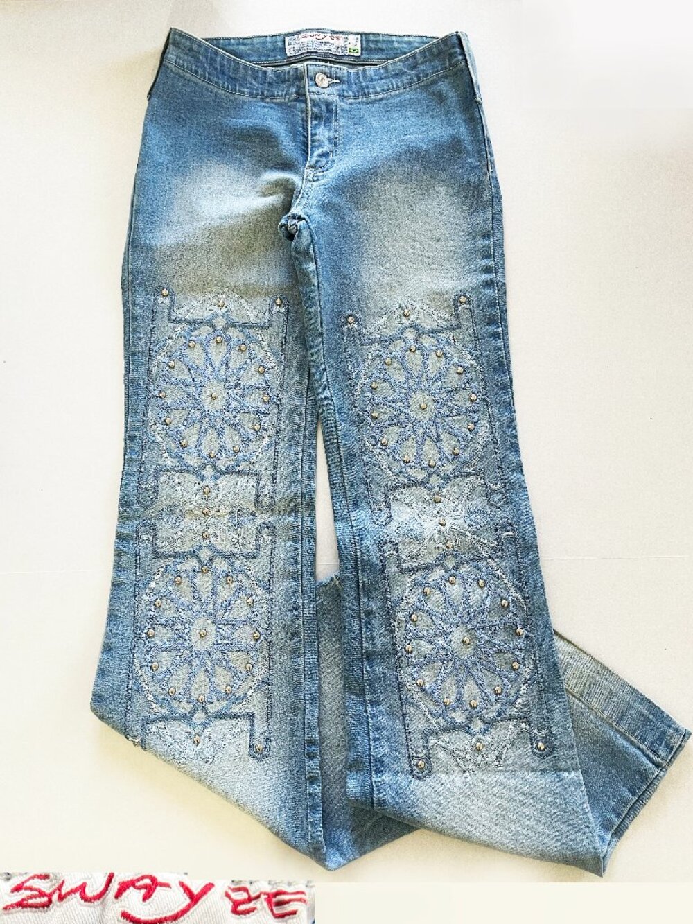 Rare Swayze Brazilian Vintage Low-Rise Jeans w/Embroidery Metallic Studs Size 4